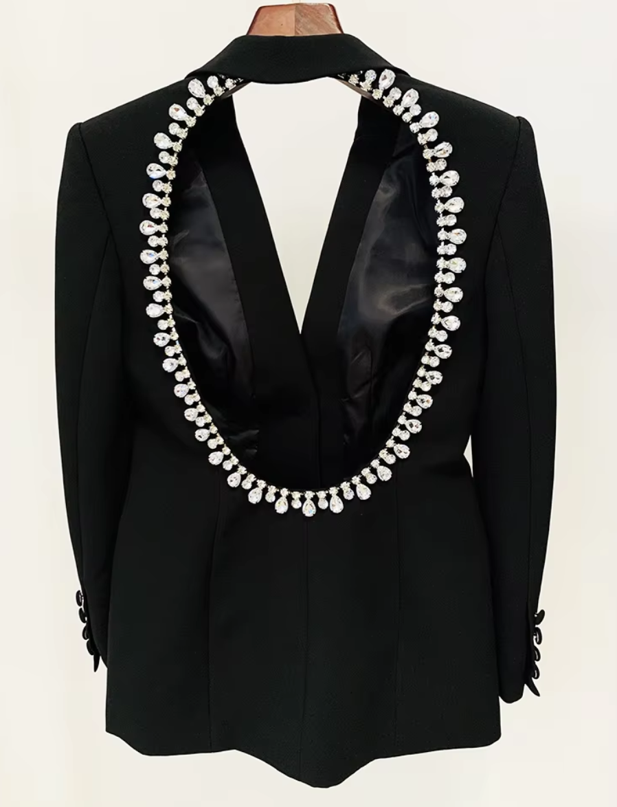 Black High Street Blazer with Rhinestones and open bak